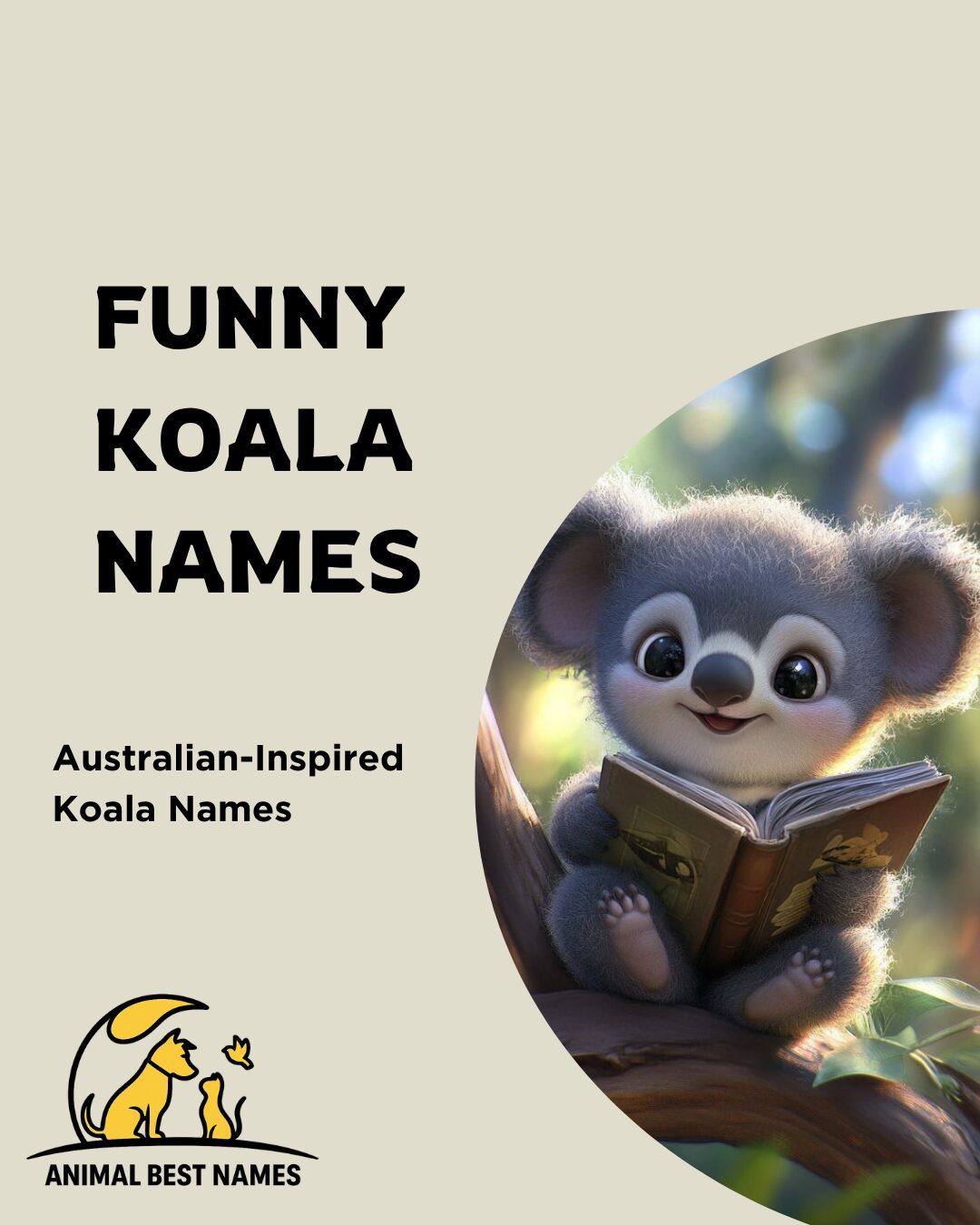 A playful and quirky koala hanging from a eucalyptus branch, perfect for inspiring funny and creative names for koalas or pets.
