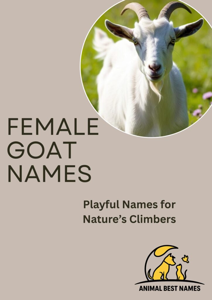 A gentle and graceful female goat standing calmly on a grassy field, perfect for inspiring charming and unique names for female goats or pets.
