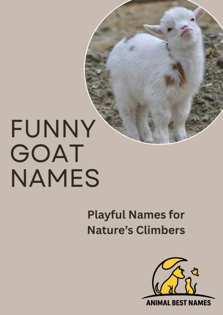 A playful and quirky goat making a funny pose in a grassy field, perfect for inspiring humorous and creative names for goats or pets.