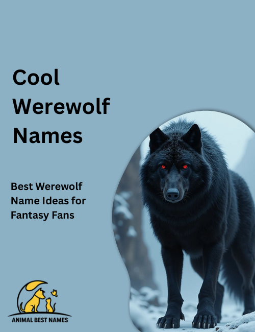 Stylish werewolf names with sleek fur, sharp eyes, and a relaxed, confident stance, standing under moonlight in a quiet forest.