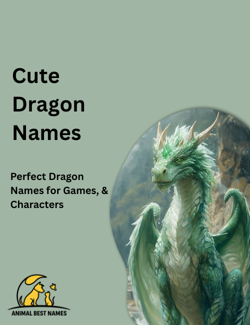 Adorable baby dragon with soft pastel colors, big sparkling eyes, tiny wings, and a gentle smile, shown in a cute illustrated layout for cute dragon names.