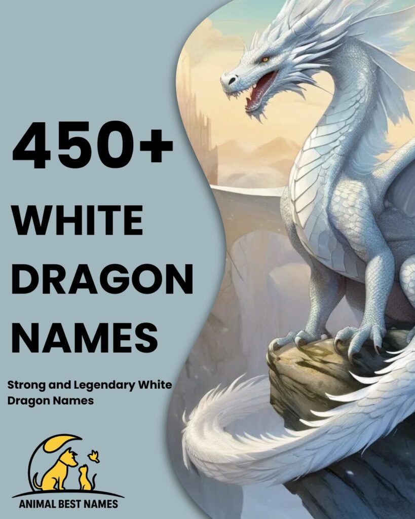 White dragon-themed homepage layout with a majestic white dragon banner, glowing scales, and neatly arranged name sections below.
