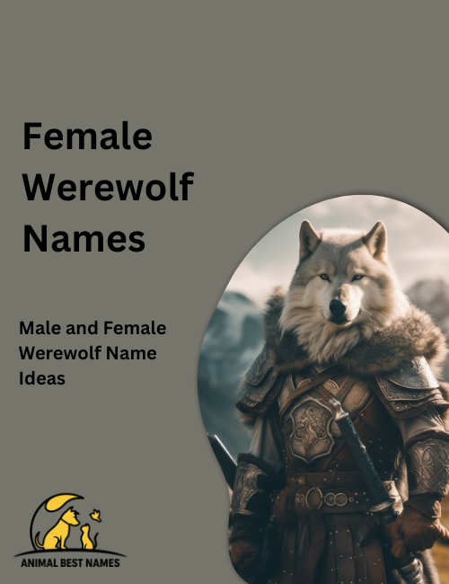 Elegant female werewolf with smooth fur, gentle glowing eyes, and graceful posture, standing under moonlight in a forest clearing.