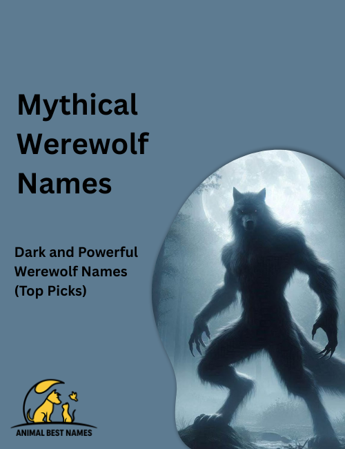 Ancient mythical werewolf with glowing eyes and ornate markings, standing among swirling mist and moonlit symbols in a dark forest.