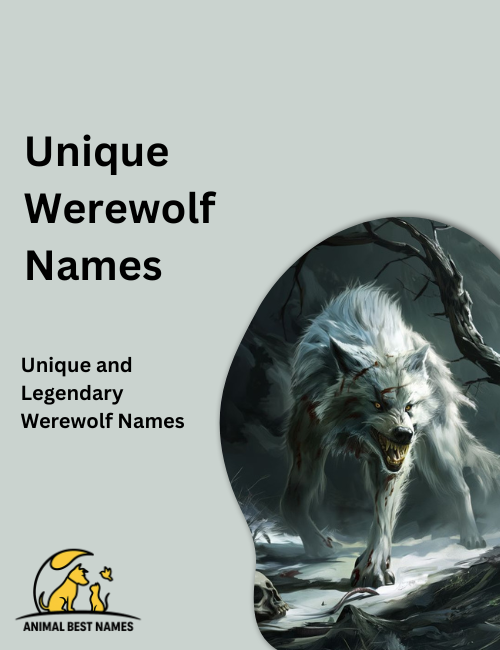 Rare-looking werewolf with unusual fur patterns and striking eyes, standing alert in a misty forest at night.