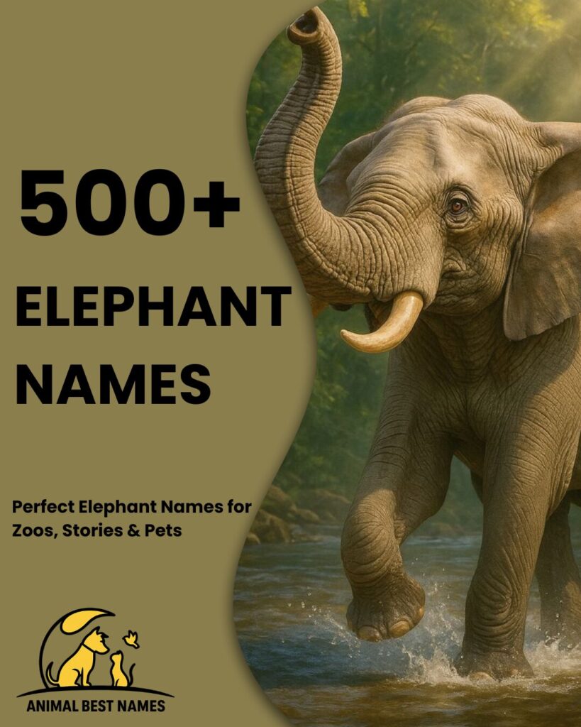 Elephant-themed homepage layout with a majestic elephant illustration in the header and neatly arranged name sections below on a soft earthy background.