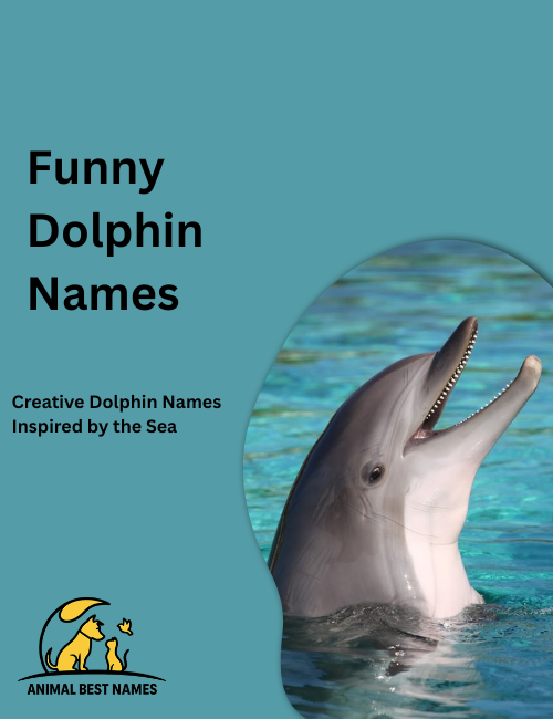 Cartoon dolphin with a big goofy smile and wide eyes, jumping playfully out of bright blue ocean waves.