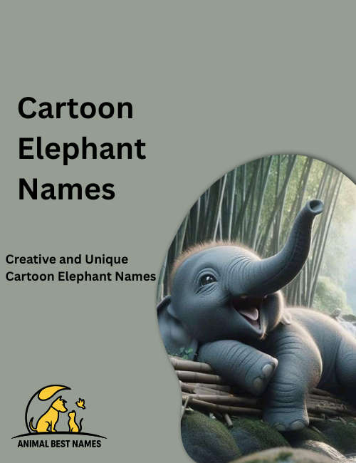 Playful cartoon elephant with big eyes, oversized ears, and cheerful expression, standing in a bright colorful landscape.