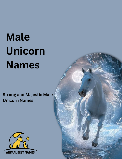 Majestic male unicorn with a strong build and long spiral horn, standing proudly in a glowing enchanted forest.