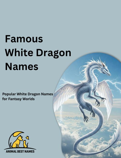 Alt Text: Famous white dragon with iconic glowing scales and majestic wings, soaring across a legendary fantasy sky with clouds.