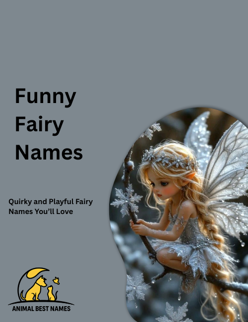 Cartoon fairy with oversized glowing wings, silly expression, and sparkling wand, floating playfully in a bright magical forest.