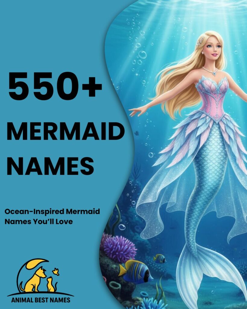 Mermaid-themed homepage layout with a glowing underwater banner, colorful sea elements, and neatly arranged name sections below.