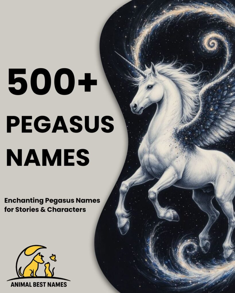 Pegasus-themed homepage layout with a majestic winged horse in the banner, floating clouds, and neatly arranged name sections below.