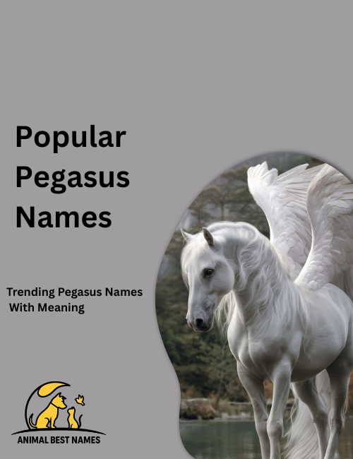 Majestic winged Pegasus soaring through bright blue skies with powerful wings and flowing mane, above soft clouds.