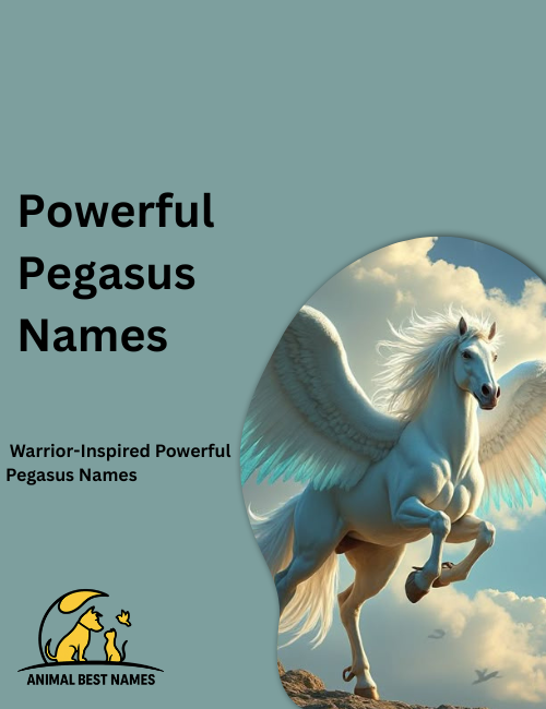 Powerful Pegasus with wide muscular wings and a strong flowing mane, flying through stormy skies above dark clouds.