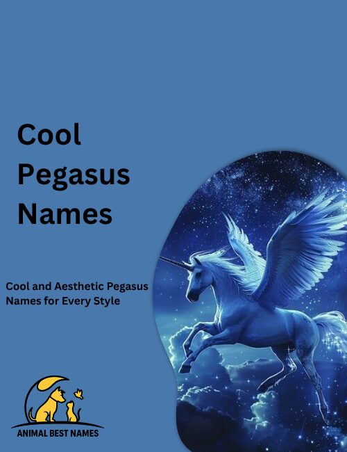 Stylish Pegasus with sleek wings and a flowing mane, soaring confidently through a bright blue sky above soft clouds.
