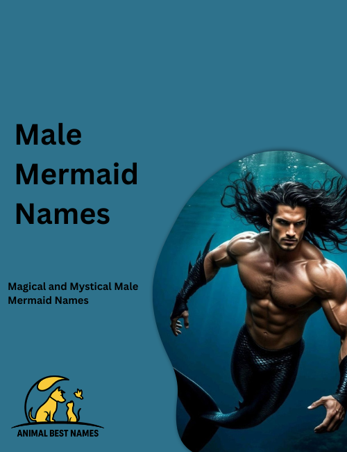 Strong male mermaid with a sleek tail and defined features, swimming powerfully through deep blue ocean waters.