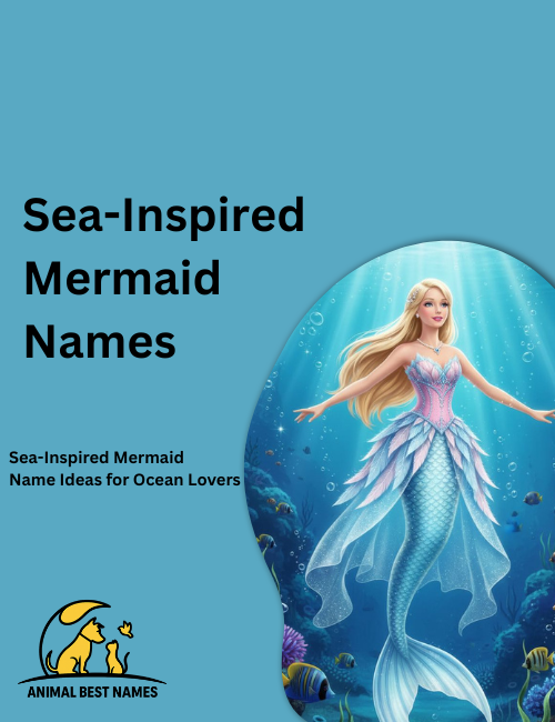 Graceful mermaid with ocean-colored tail and flowing hair, surrounded by waves and sea elements in a bright underwater scene.